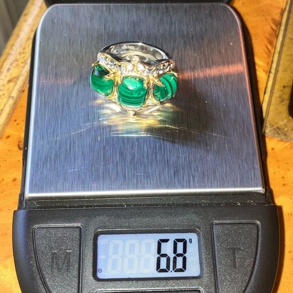 Natural Malachite Sterling Silver Ring Size 6 - Picture 9 of 9